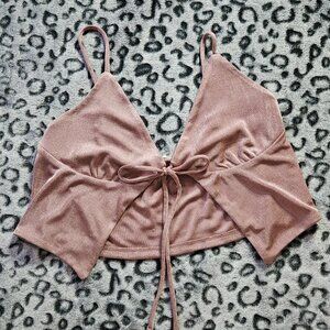 textured strappy tie front crop top